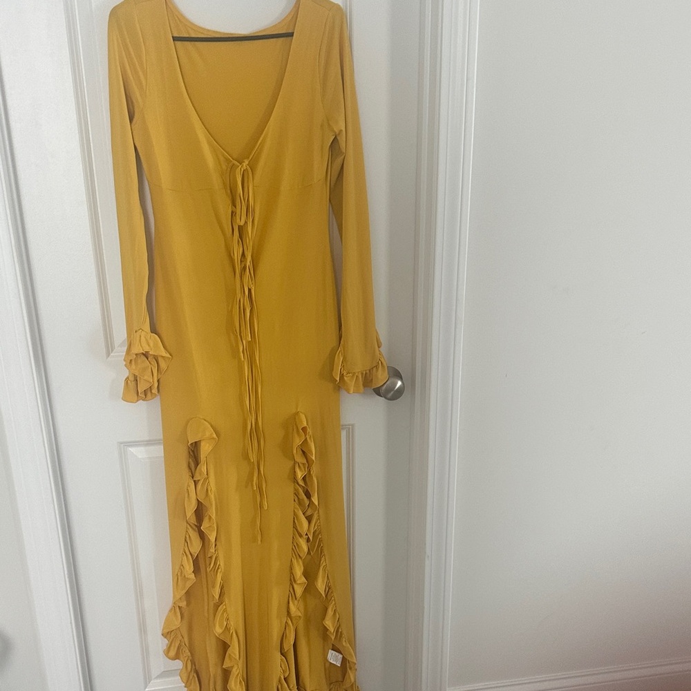 SPANNER Mustard Long Sleeve Ruffle Dress